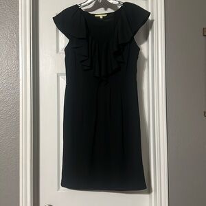 Sz M Gianni Bini Black Ruffle Vneck midi dress with side zipper